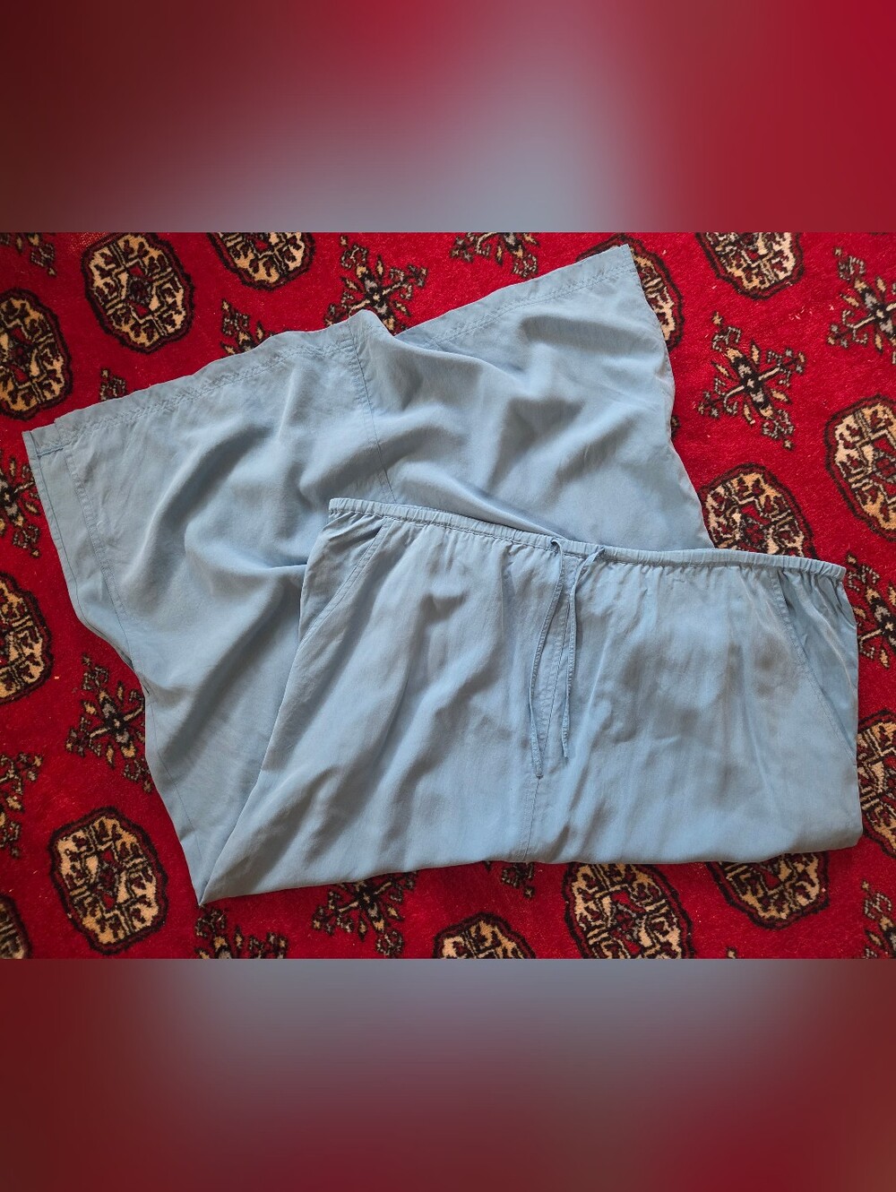 Vtg 100% Silk Lord & Taylor Blue Drawstring Skirt W/ Pockets